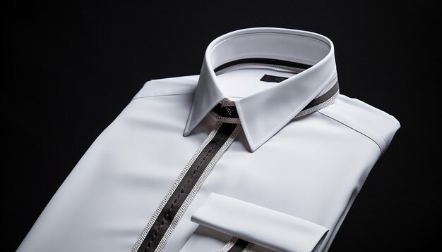 realistisches E-Commerce-Close-Up-Fotoshoot von männlichem weißem Hemd mit Klebeband und Verkleidung