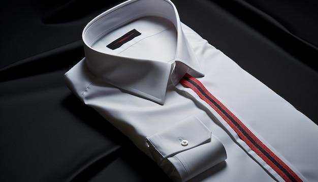 Realistisches E-Commerce-Nahaufnahme-Fotoshooting eines weißen Herrenhemds mit Klebeband und Besatz