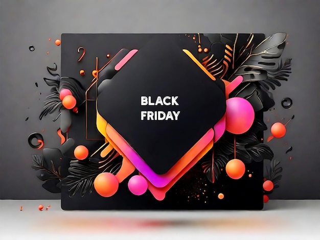 Realistisches Foto eines Black-Friday-Ausverkaufs-Bannerdesigns mit einer von KI generierten Geschenke-Item-Box