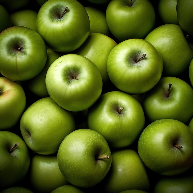 Realistisches Foto von einem Haufen grüner Äpfel, Top-View-Fruchtlandschaft