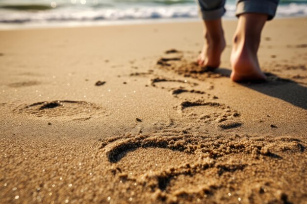 realistisches Foto, wenn man am Strand mit den Füßen im Sand ist