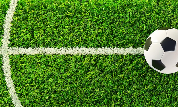 Realistisches Fußball- oder Fußballball-Grundmuster auf grüner Rasenfläche