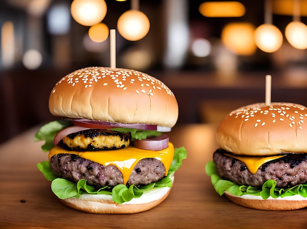 Realistisches, gemütliches Burger-Restaurant mit warmer Beleuchtung