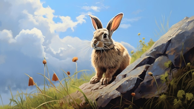 Realistisches Kaninchenporträt in detaillierter 2D-Spielkunst