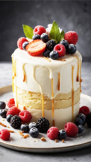 Foto realistisches lebensmittelfoto mit einem wunderschönen vanille-cream-kuchen, der im molekularen küchenstil hergestellt wurde