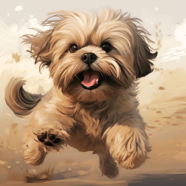 Realistisches Porträt eines kleinen Hundes, der durch den Dreck rennt