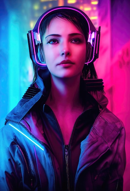 Realistisches Porträt eines Scifi-Cyberpunk-Mädchens. Futuristische Hightech-Frau aus der Zukunft.