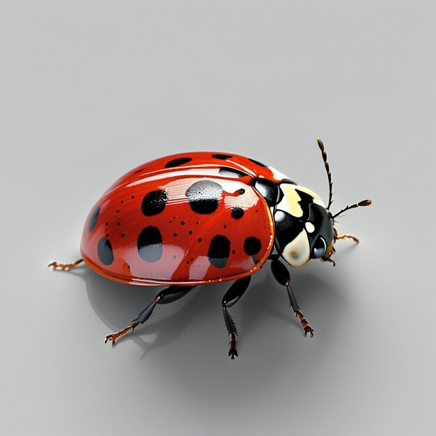 Realistisches Rendering von Ladybird auf grauem Hintergrund mit Schatten