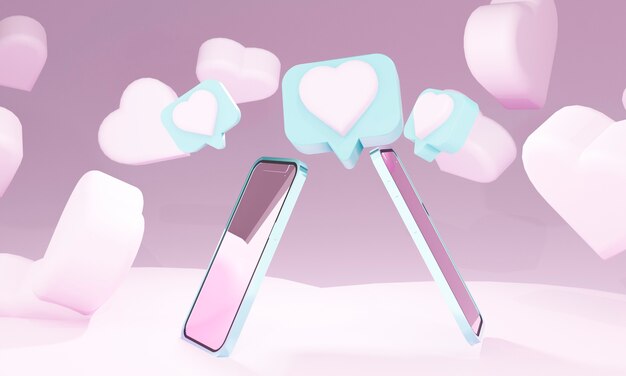 Realistisches Smarthone mit Dating-App-Konzept. Valentinstag Konzept. 3D-Illustration