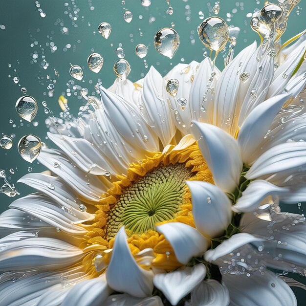 Foto realistisches sonnenblumenset mit wassertropfen aus leichten partikeln