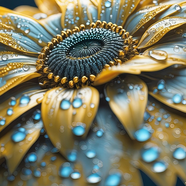 Foto realistisches sonnenblumenset mit wassertropfen aus leichten partikeln
