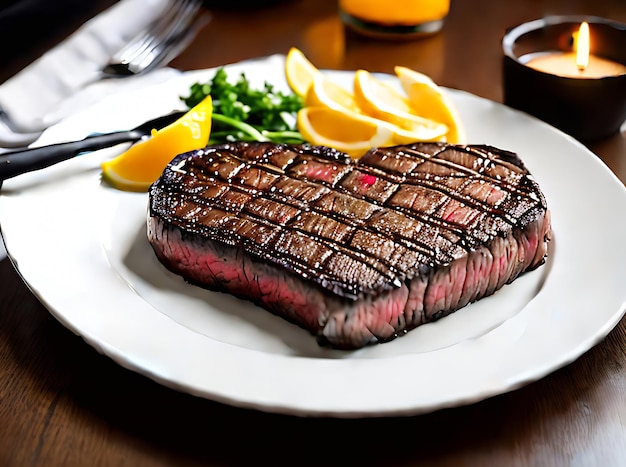 Realistisches Steak in neutralen Tönen warme Beleuchtung komplizierte Details gemütliche Atmosphäre ein Restaurant ohne Seele Generative KI generiert