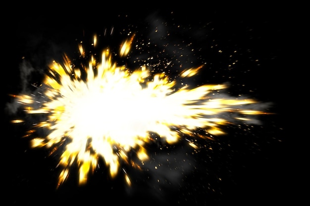 Realistisches und hochdetailliertes Mündungsfeuer vor schwarzem Hintergrund. Element für Design