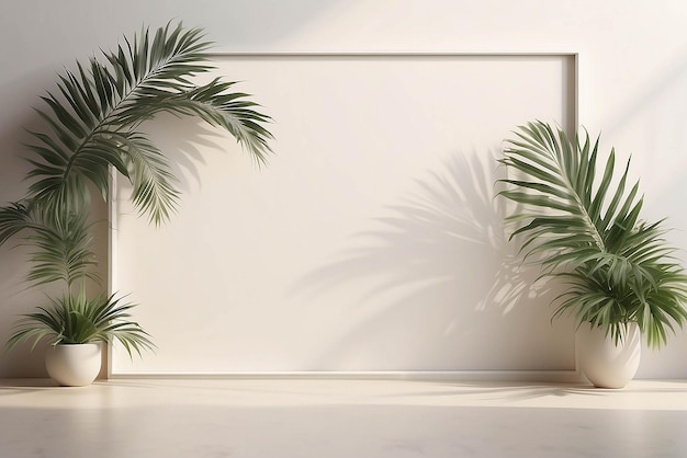 Realistisches verschwommenes natürliches Licht verlässt Palm und Fenster Schatten Überlagerung auf Wandpapier oder Rahmen Textur abstrakter Hintergrund Sommer Frühling Herbst für Produktpräsentation Podium und Mockup saisonal