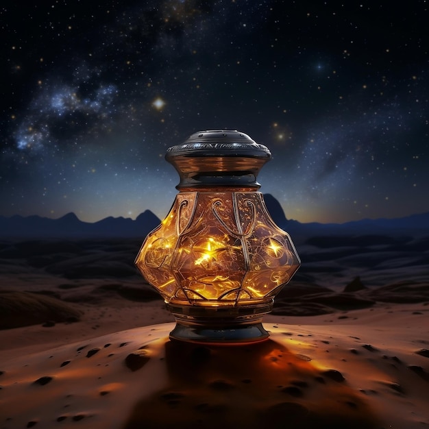 Realität Öllampe Wüste Halbmond Sternenhimmel Hintergrund