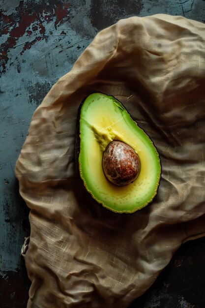 una rebanada de aguacate en un paño marrón