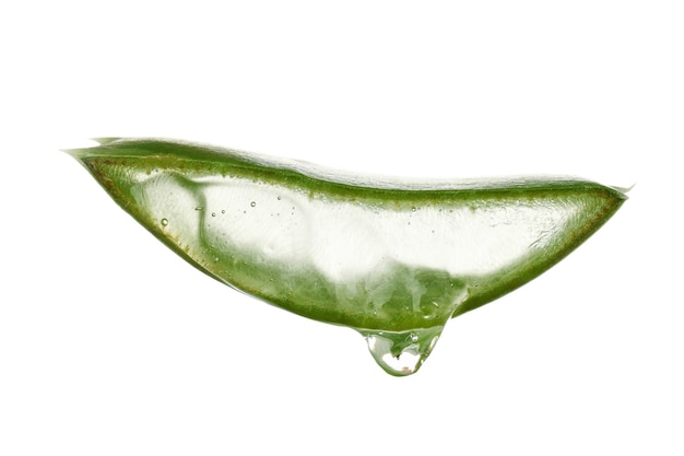 Rebanada de aloe vera aislado sobre fondo blanco.