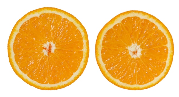 Foto rebanada de círculo naranja fruta aislada sobre fondo blanco primer plano