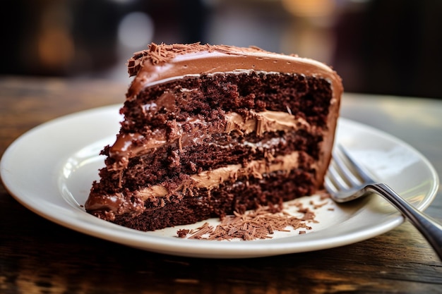 Una rebanada de un delicioso pastel de chocolate