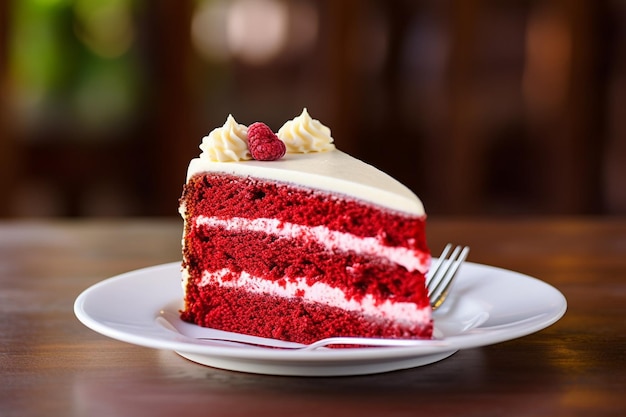 Foto una rebanada de delicioso pastel de terciopelo rojo en un plato