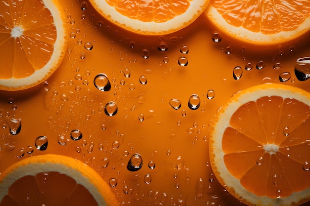 Rebanada fresca frutas naranjas fondo transparente gotas visibles de agua ángulo superior