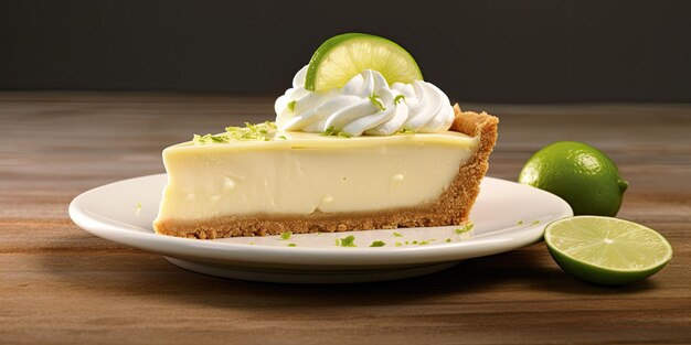 Rebanada de Key Lime Pie aislada sobre un fondo transparente donde la acidez de la cal y el