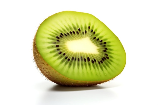 Una rebanada de kiwi fresco y jugoso aislado en un fondo blanco IA generativa