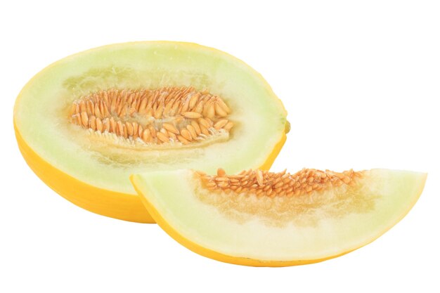 Rebanada de melón Honeydew en rodajas frutas frescas fruta vegana verano aislado en blanco