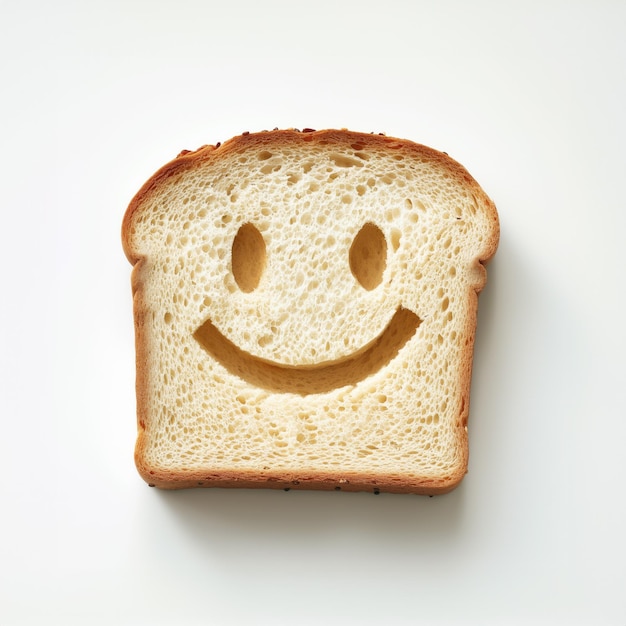 Una rebanada de pan con una linda cara sonriente en él