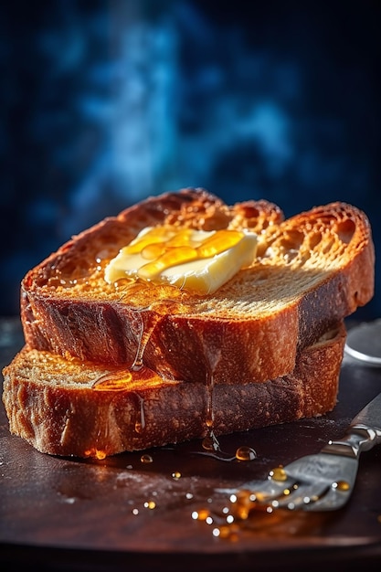 Una rebanada de pan tostado con mantequilla