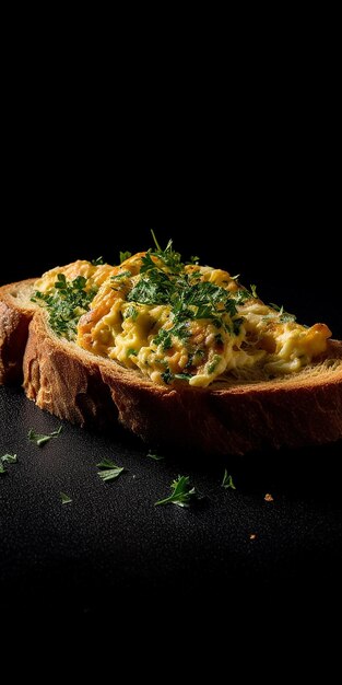 Una rebanada de pan tostado con un trozo de pan en él.