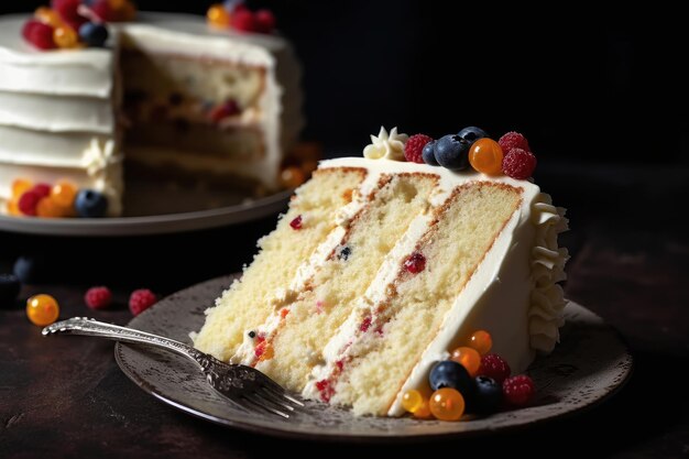 Una rebanada de pastel con bayas