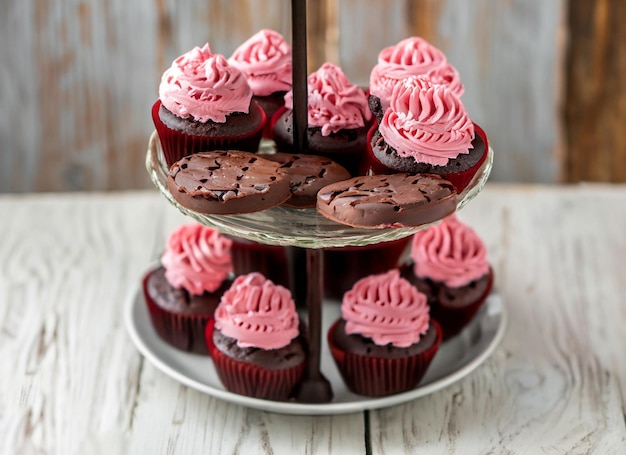 Rebanada de pastel de chocolate con galletas