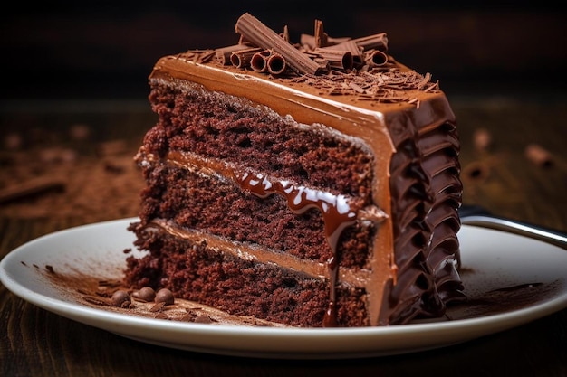 Una rebanada de pastel de chocolate en un plato