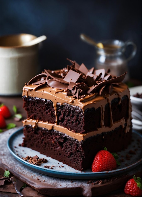 una rebanada de pastel de chocolate