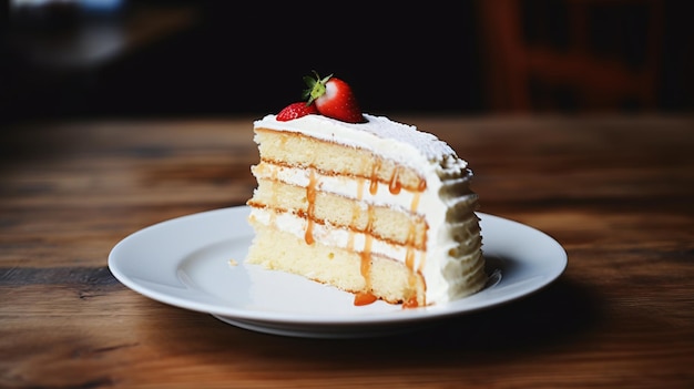 Una rebanada de pastel de crema en un plato en la mesa