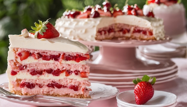 Una rebanada de pastel de fresa en un plato