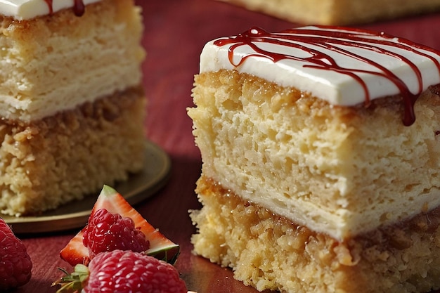 Foto rebanada de pastel napoleón con una presentación diagonal