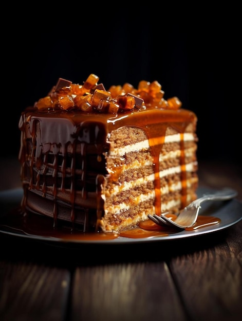 una rebanada de pastel con un pedazo de chocolate en él