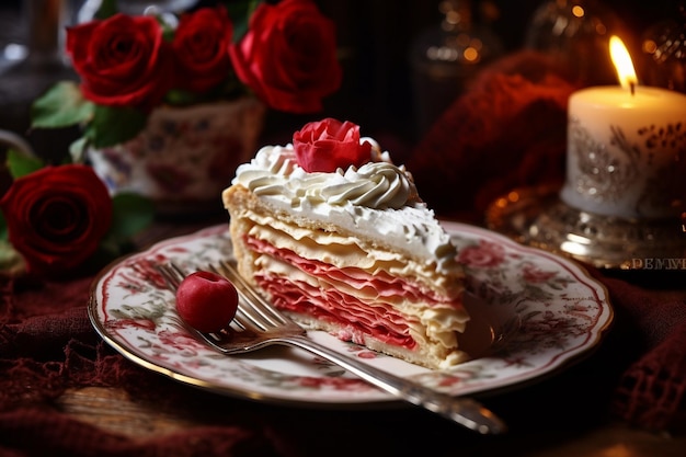 Una rebanada de pastel en un plato vintage