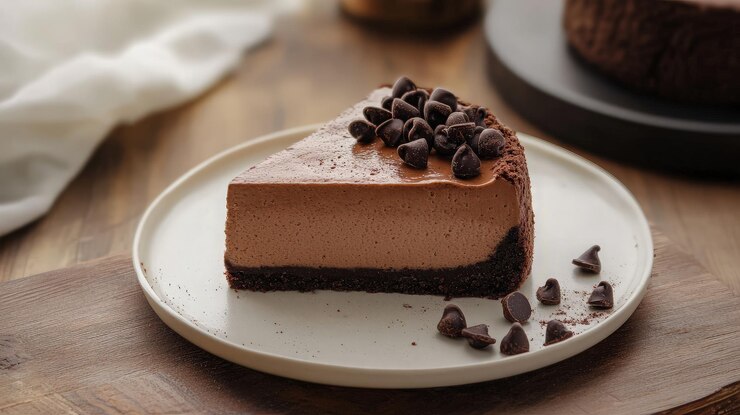 Una rebanada de pastel de queso de chocolate