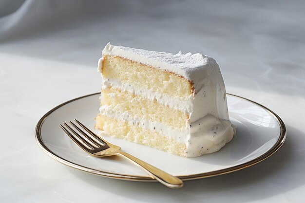 Foto una rebanada de pastel de vainilla servida en un plato de postre de vidrio