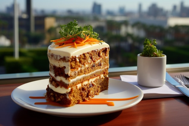 Una rebanada de pastel de zanahoria que se comparte en una reunión de la sala de fraternidad de la iglesia