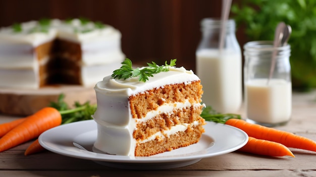 Una rebanada de pastel de zanahorias casero