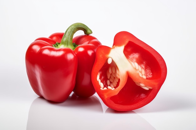 Foto rebanada de pimiento rojo sobre fondo blanco ia generativa