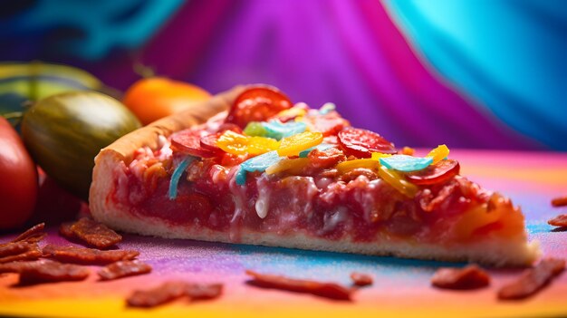 Foto rebanada de pizza en colores de fondo