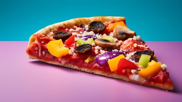 Foto rebanada de pizza en colores de fondo