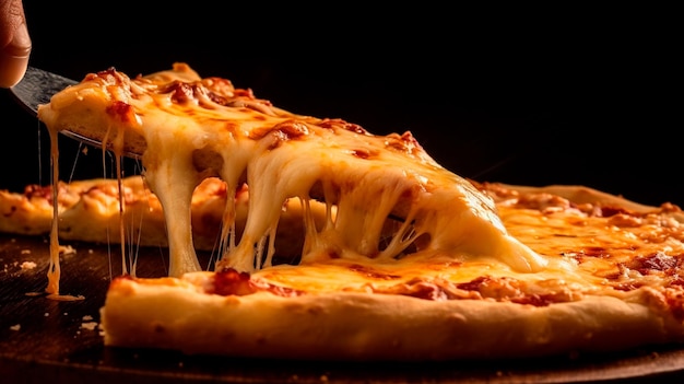 Rebanada de pizza fresca tirada con queso IA generativa