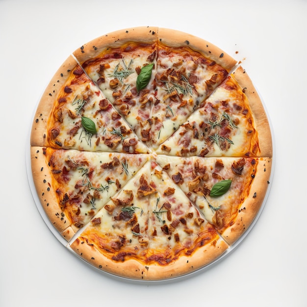 Rebanada de pizza italiana sabrosa sobre fondo blanco