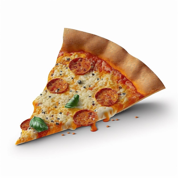 Una rebanada de pizza con pepperoni y albahaca